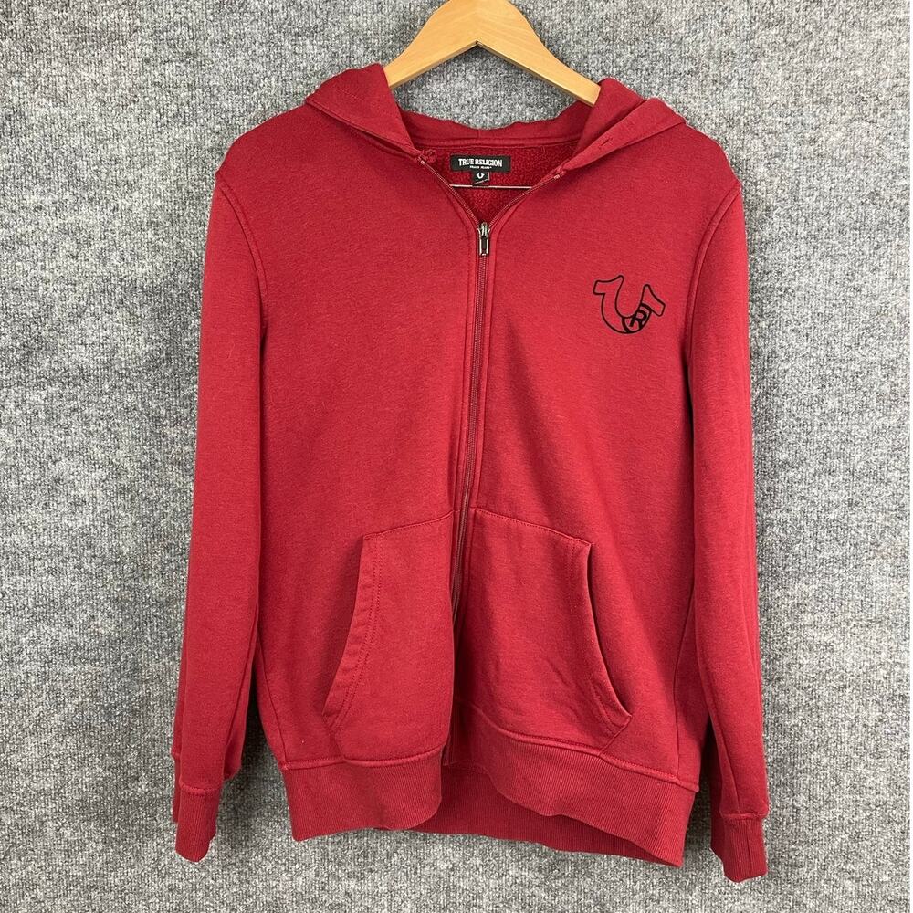 True Religion Men's Classic Logo Graphic Full Zip Hoodie Red, SP